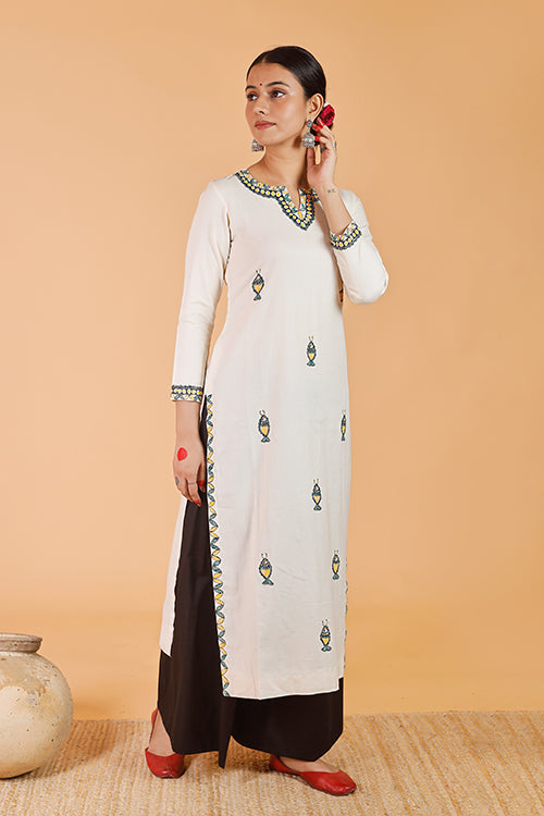 Gubbaro Madhubani Surmai Traditional Cotton Kurta For Women Online