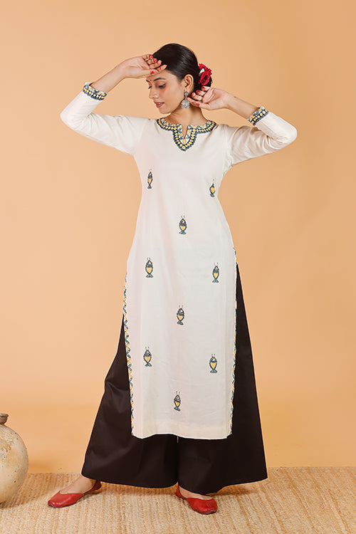 Gubbaro Handpainted Madhubani 'Surmai' Cotton Kurta