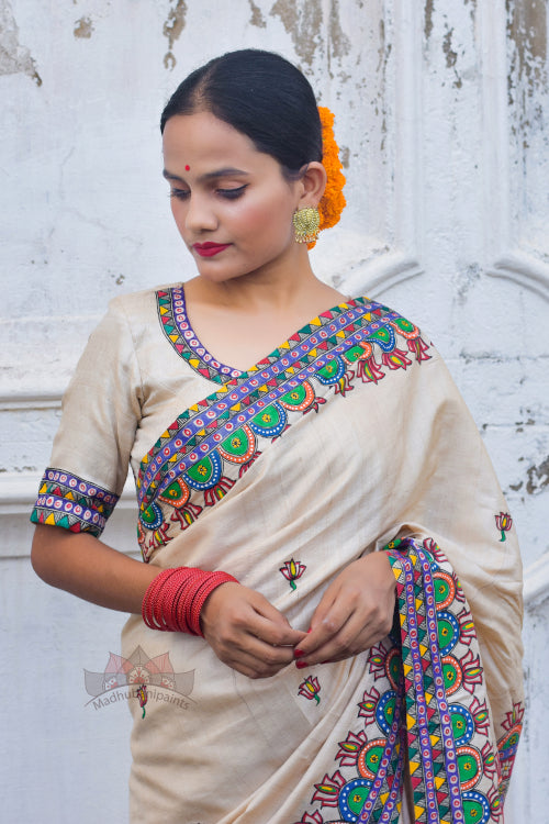 Madhubani Paints Handpainted Madhubani 'Katyayani' Tussar Silk Saree