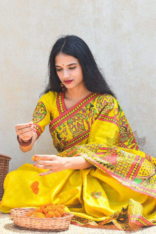 Madhubani Paints Handpainted Madhubani 'Divyani' Tussar Silk Saree