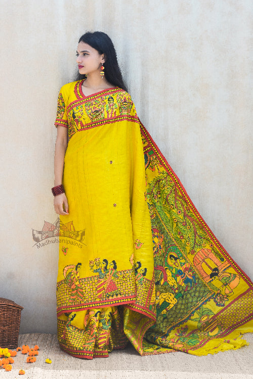 Madhubani Paints Handpainted Madhubani 'Divyani' Tussar Silk Saree