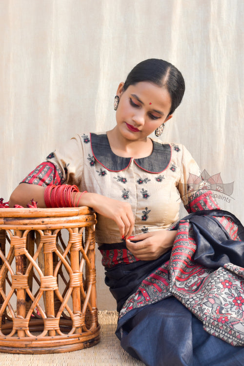 Madhubani Paints Handpainted Madhubani 'Shatakshi' Tussar Silk Blouse