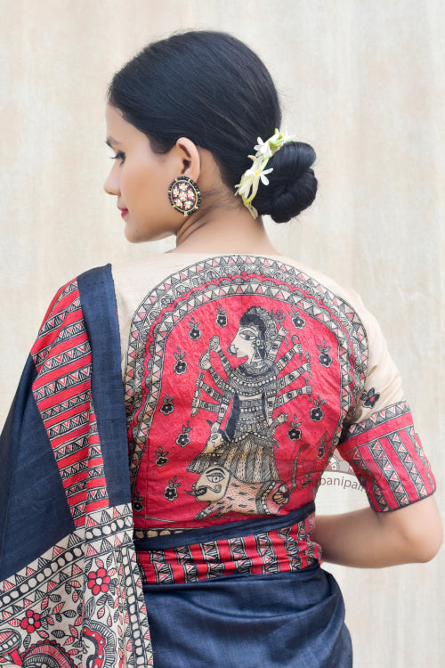Madhubani Paints Handpainted Madhubani 'Shatakshi' Tussar Silk Blouse
