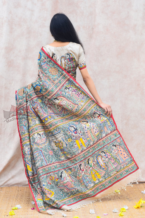 Madhubani Paints Handpainted Madhubani 'Ramayana' Tussar Silk Saree