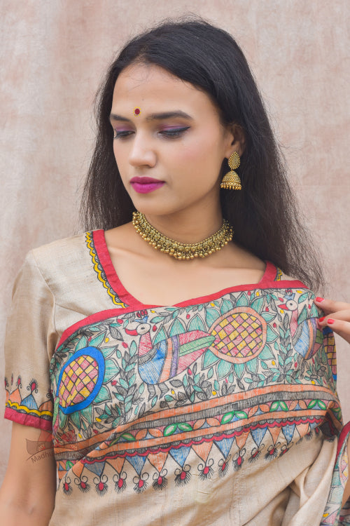 Madhubani Paints Handpainted Madhubani 'Ramayana' Tussar Silk Saree