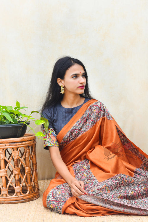 Madhubani Paints Handpainted Madhubani 'Doli ka Haar' Tussar Silk Saree