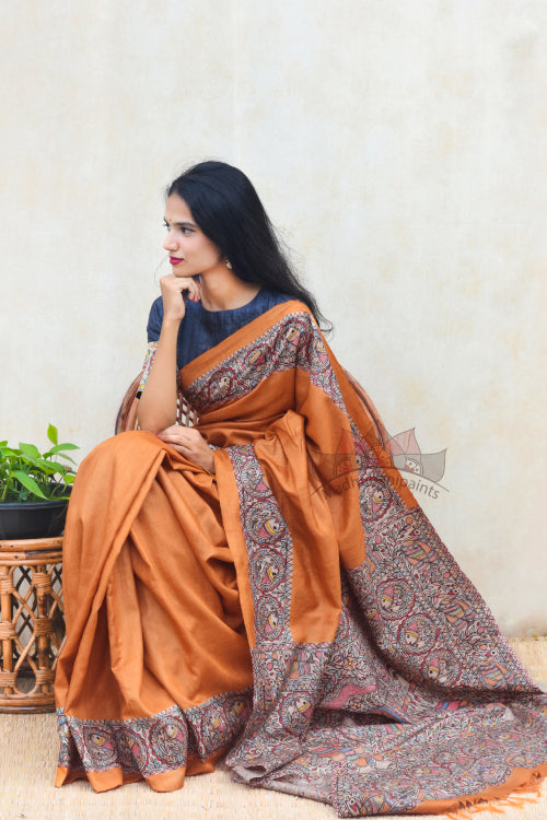 Madhubani Paints Handpainted Madhubani 'Doli ka Haar' Tussar Silk Saree