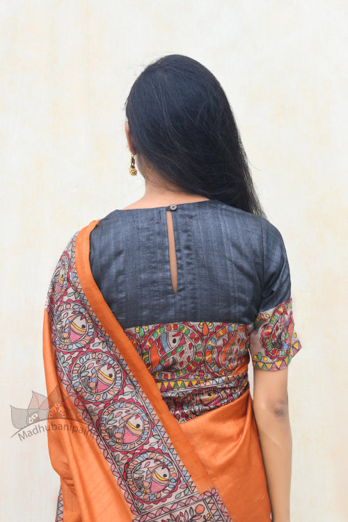 Madhubani Paints Handpainted Madhubani 'Doli ka Haar' Tussar Silk Saree