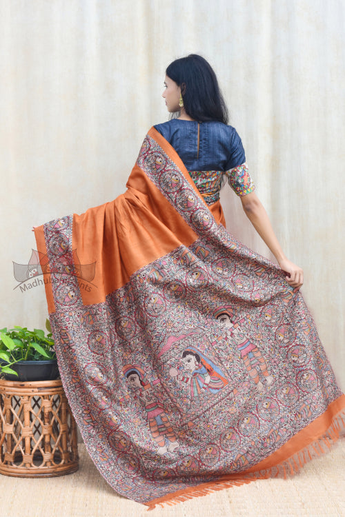 Doli Ka Haar Hand Painted Tussar Silk Madhubani Paints Saree Online