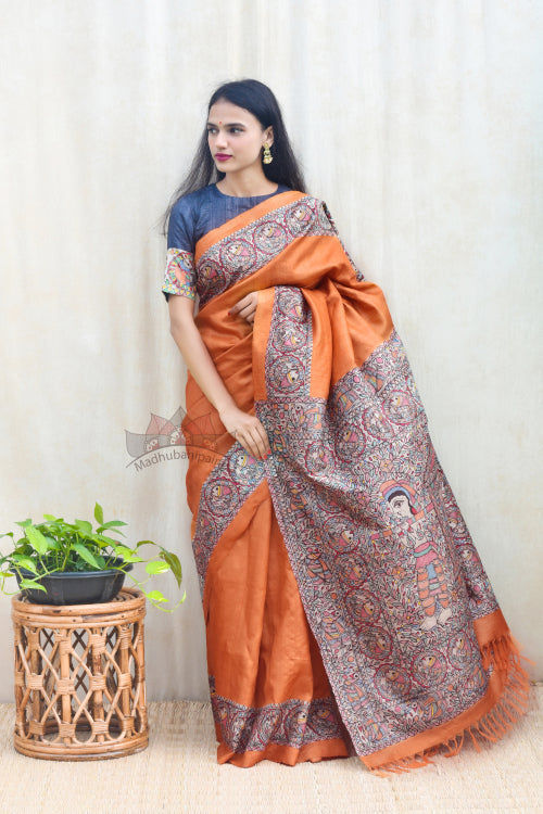 Doli Ka Haar Hand Painted Tussar Silk Madhubani Paints Saree Online