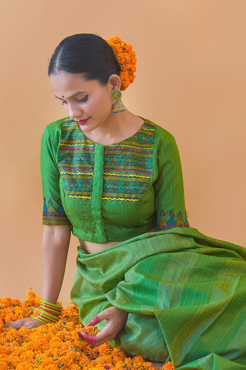 Gol Mayuri Handpainted Madhubani Chanderi Blouse Gubbaro