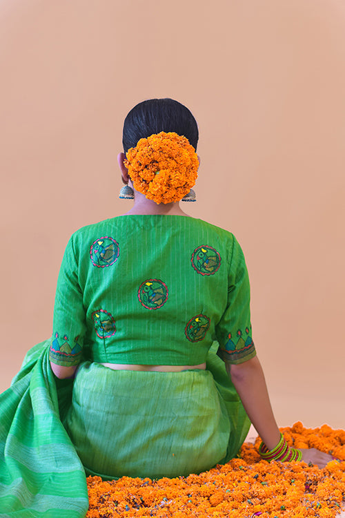 Gol Mayuri Handpainted Madhubani Chanderi Blouse Gubbaro