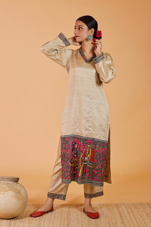 Gubbaro Madhubani Radha Krishna Traditional Silk Kurta For Women Online