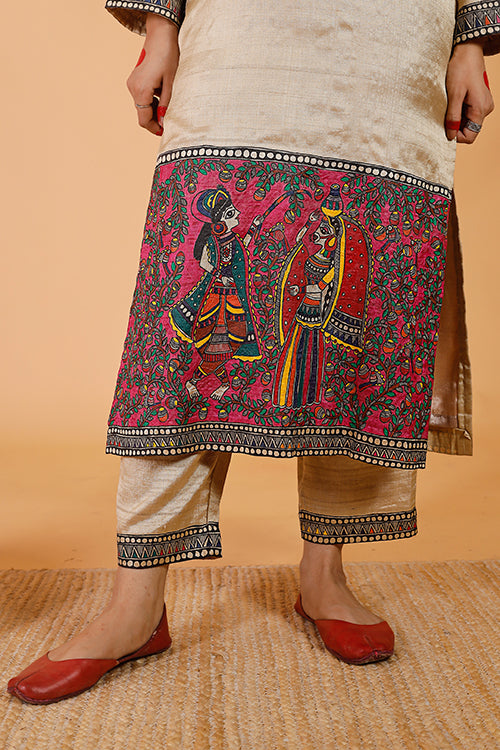 Gubbaro Handpainted Madhubani 'Radha-Krishna' Kurta