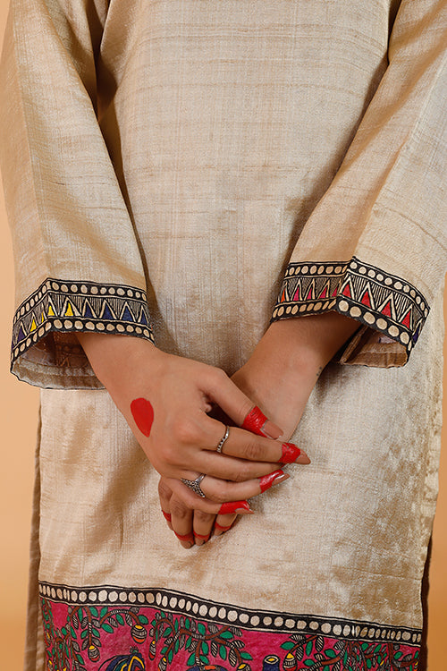 Gubbaro Handpainted Madhubani 'Radha-Krishna' Kurta