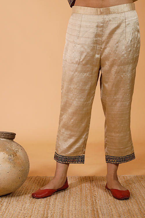 Gubbaro Handpainted Madhubani 'Radha-Krishna' Banana Silk Pant