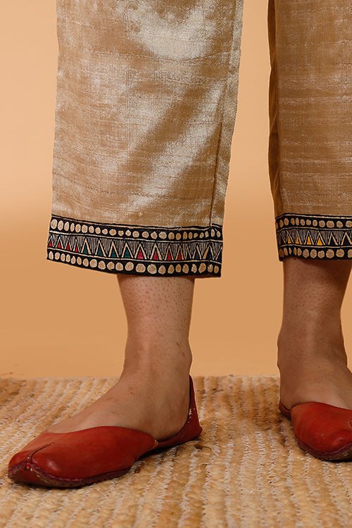 Gubbaro Handpainted Madhubani 'Radha-Krishna' Banana Silk Pant