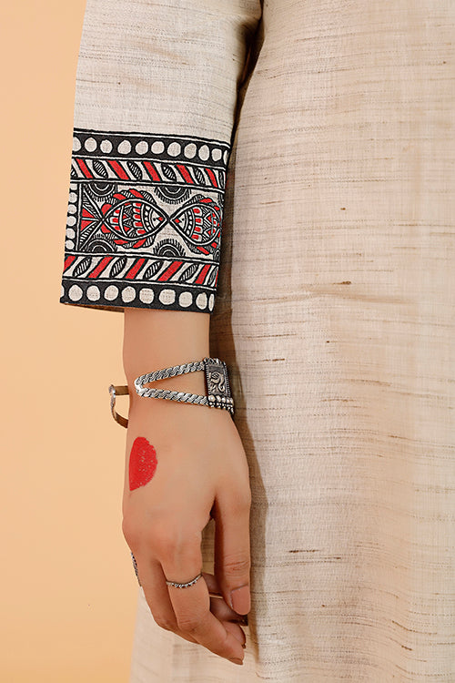 Gubbaro Handpainted Madhubani 'Laal Surmai' Handloom Cotton Kurta