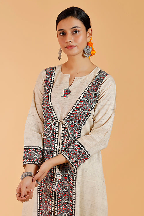 Gubbaro Handpainted Madhubani 'Laal Surmai' Handloom Cotton Kurta