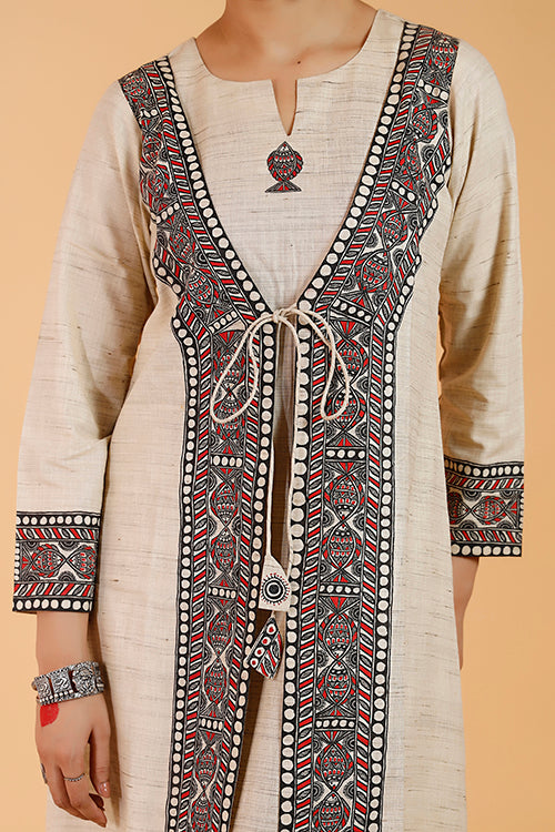 Gubbaro Handpainted Madhubani 'Laal Surmai' Handloom Cotton Kurta
