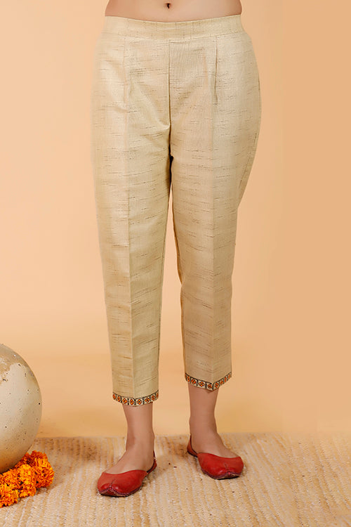 Gubbaro Handpainted Madhubani 'Mayur' Pleated Dress Cotton Pant