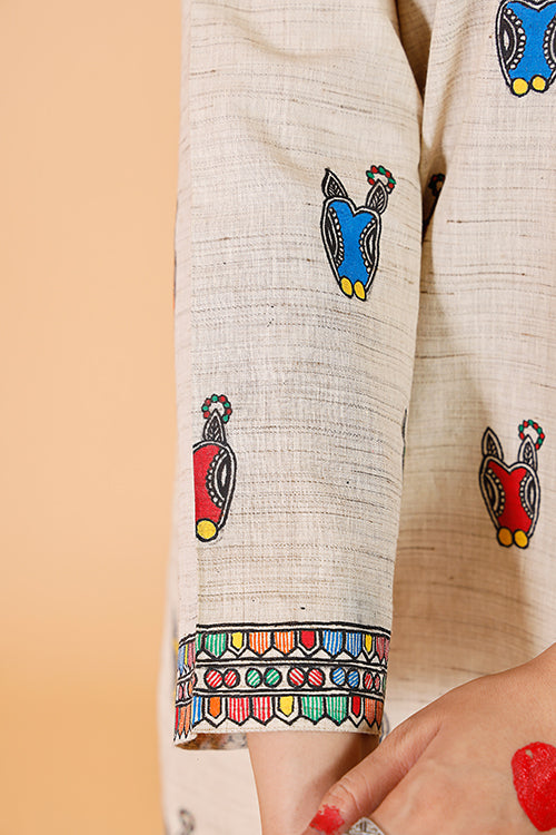 Gubbaro Handpainted Madhubani 'Nandi' Cotton Kurta