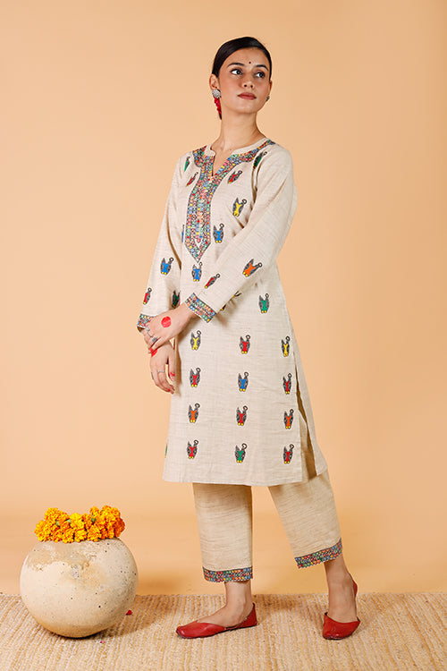 Gubbaro Handpainted Madhubani 'Nandi' Cotton Kurta