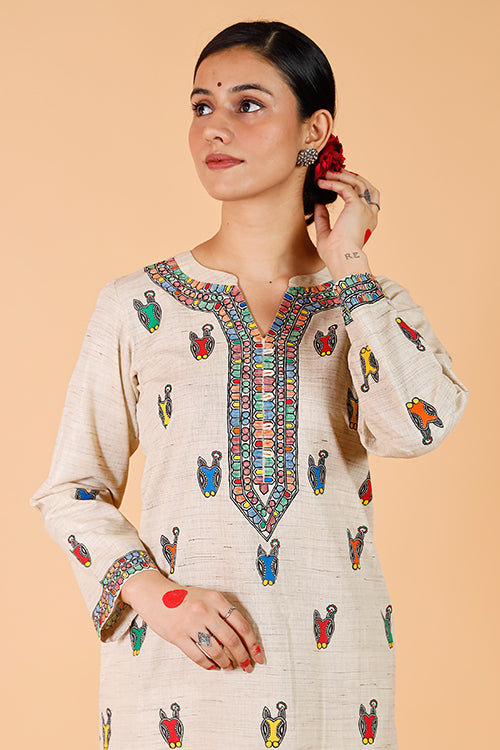 Gubbaro Handpainted Madhubani 'Nandi' Cotton Kurta