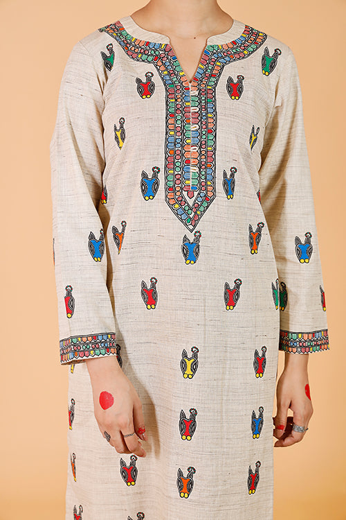 Gubbaro Handpainted Madhubani 'Nandi' Cotton Kurta