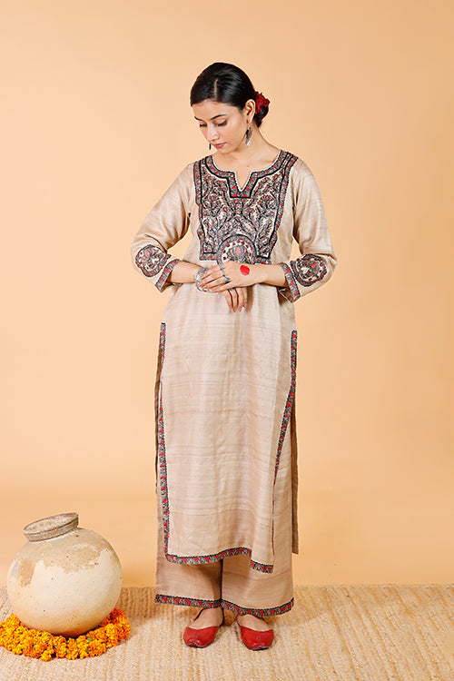 Gubbaro Madhubani Surmai & The Lotus Tussar Silk Kurta For Women Online