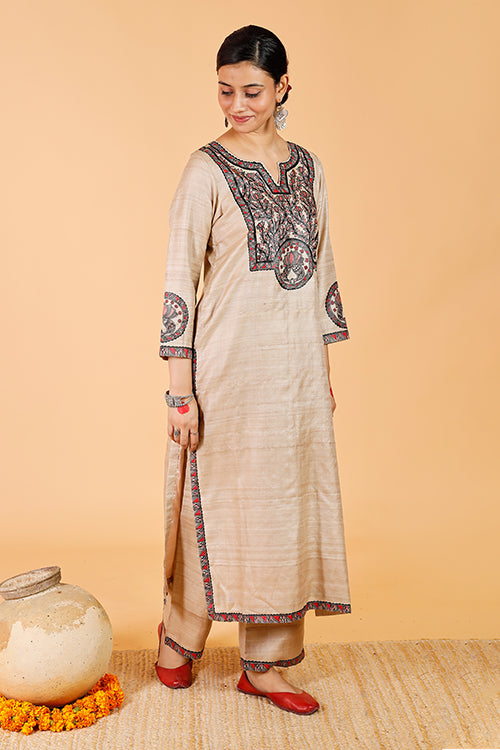 Gubbaro Madhubani Surmai & The Lotus Tussar Silk Kurta For Women Online