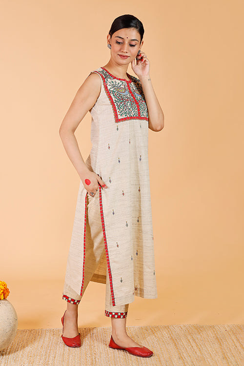 Gubbaro Handpainted Madhubani 'Mithila Mayur' Cotton Kurta