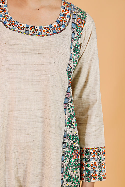 Gubbaro Handpainted Madhubani 'Mithila Baag' cotton Kurta