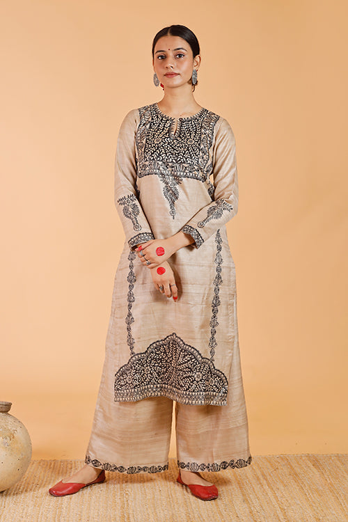 Gubbaro Madhubani Pride of Mithila Tussar Silk Kurta For Women Online