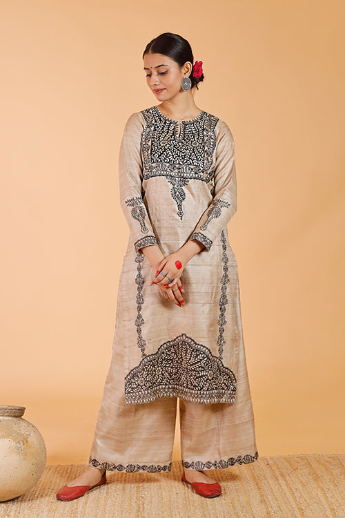 Gubbaro Madhubani Pride of Mithila Tussar Silk Kurta For Women Online