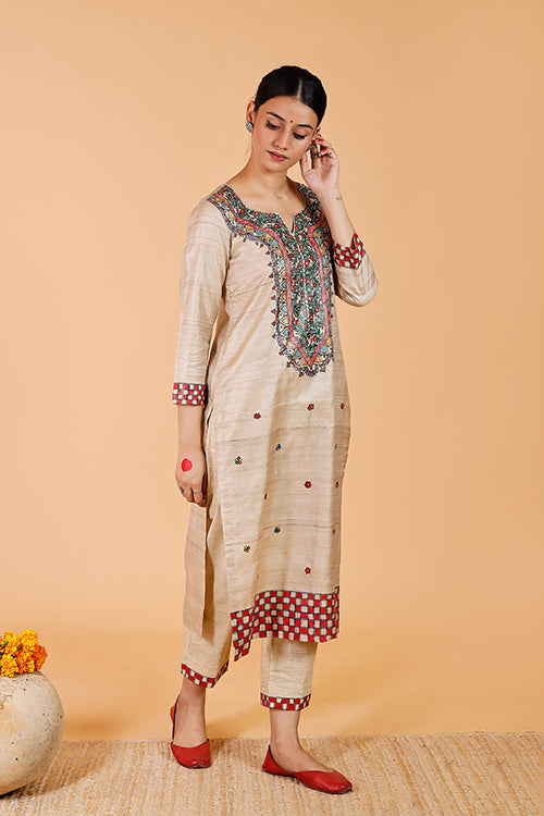 Gubbaro Painted Madhubani Bagmati Tussar Silk Kurta For Women Online