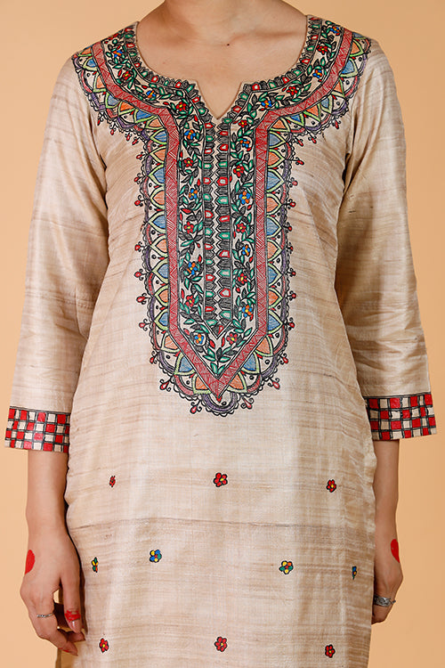 Gubbaro Handpainted Madhubani 'Bagmati' Tussar SIlk Kurta
