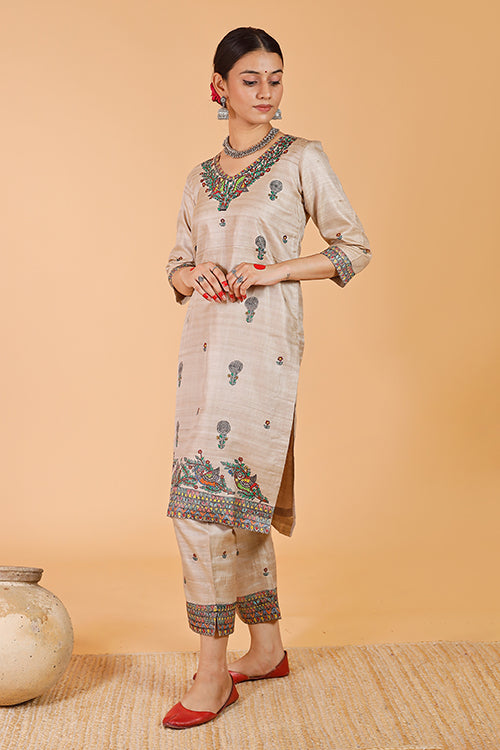 Gubbaro Handpainted Madhubani 'Maithili' Tussar SIlk Kurta