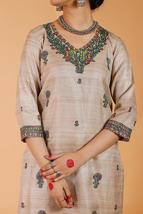 Gubbaro Handpainted Madhubani 'Maithili' Tussar SIlk Kurta