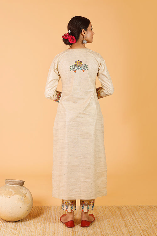 Gubbaro Handpainted Madhubani 'Surmai Kamal' Cotton Kurta