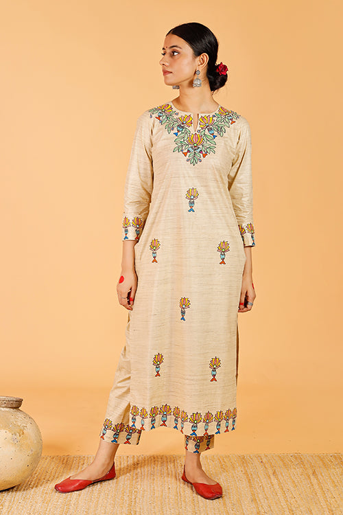 Gubbaro Madhubani Surmai Kamal Traditional Cotton Kurta For Women Online