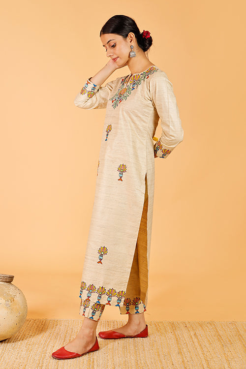Gubbaro Madhubani Surmai Kamal Traditional Cotton Kurta For Women Online