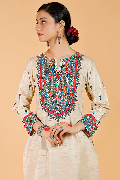 Gubbaro Handpainted Madhubani 'Tilkor Kamal' Cotton Kurta