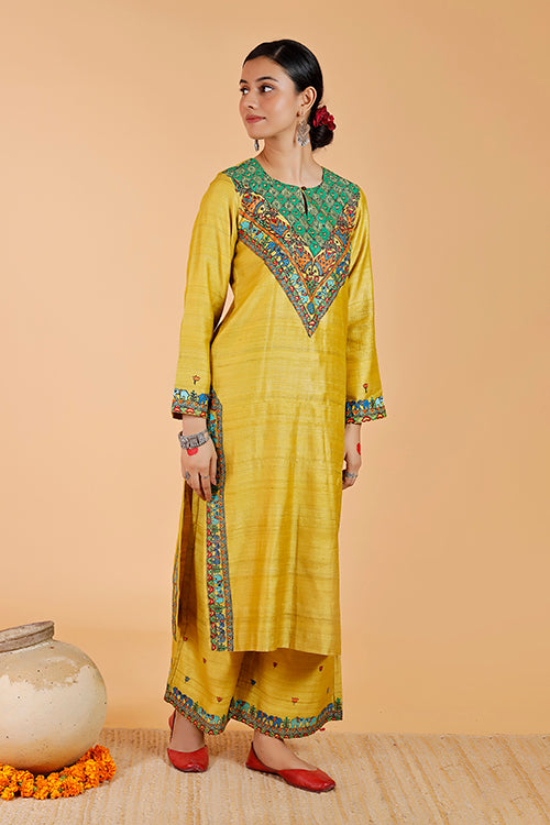 Gubbaro Madhubani Gajanand Mayur Tussar Silk Kurta For Women Online