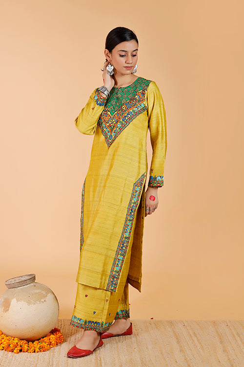 Gubbaro Madhubani Gajanand Mayur Tussar Silk Kurta For Women Online