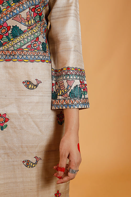 Gubbaro Handpainted Madhubani 'Anuragini' Tussar SIlk Kurta