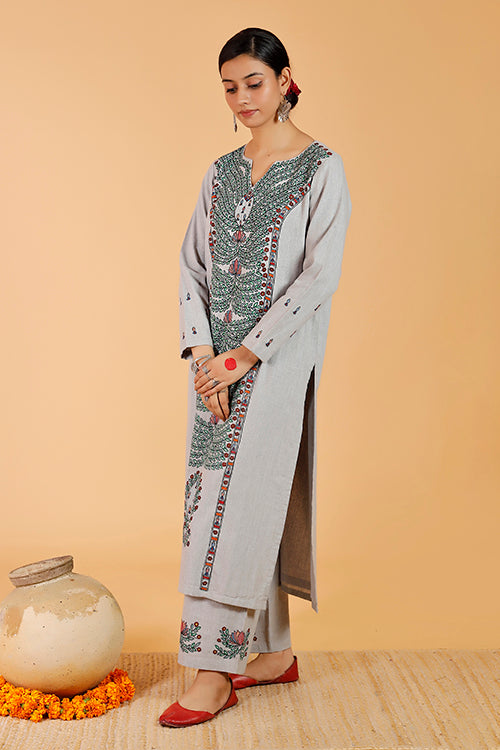Gubbaro Handpainted Madhubani 'Manmohana Surmai Leela' Cotton Kurta