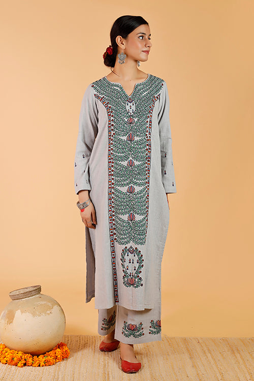 Gubbaro Handpainted Madhubani 'Manmohana Surmai Leela' Cotton Kurta