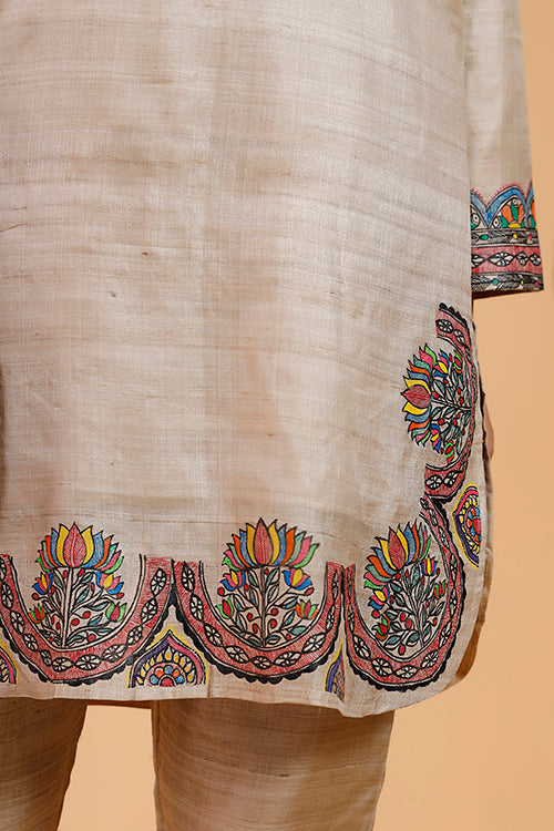 Gubbaro Handpainted Madhubani 'Kamal Nain' Tussar SIlk Kurta