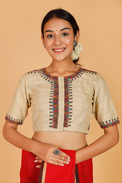 Gubbaro Handpainted Madhubani 'Krishna Nritya' Cotton Blouse